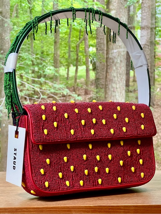 STAUD Handbags - NWT Staud Beaded Tommy Shoulder Bag Strawberry Dream